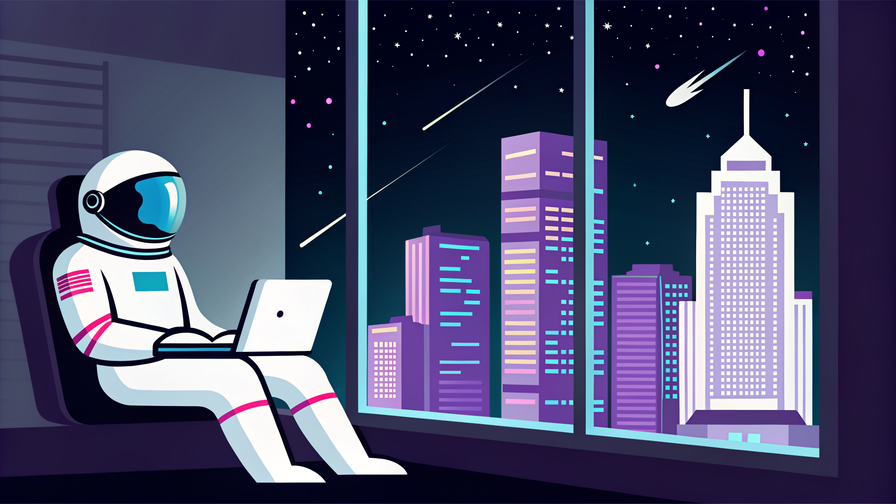 Astronaut overlooking city
