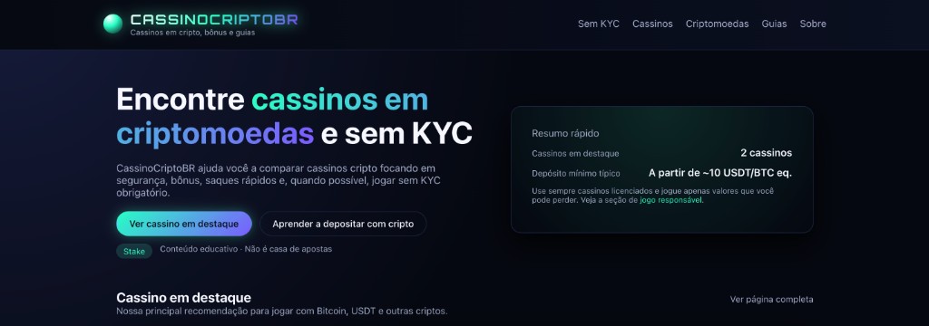CassinoCryptoBr evaluation section with rating bars and features